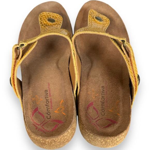 Comfortiva Shantel Snake Print Leather Slip On Thong Sandals Yellow Women's 9W - Picture 8 of 16
